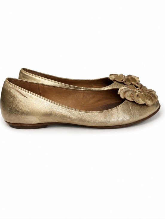 Sofft Shoes - Söfft Gold Metallic Leather Ballet Flats Floral Appliqué Size 6M